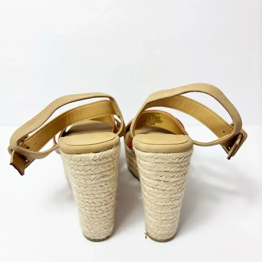 COCONUTS BY MATISSE WOMEN BEIGE PINK WEDGE HEEL SANDALS SIZE 10M